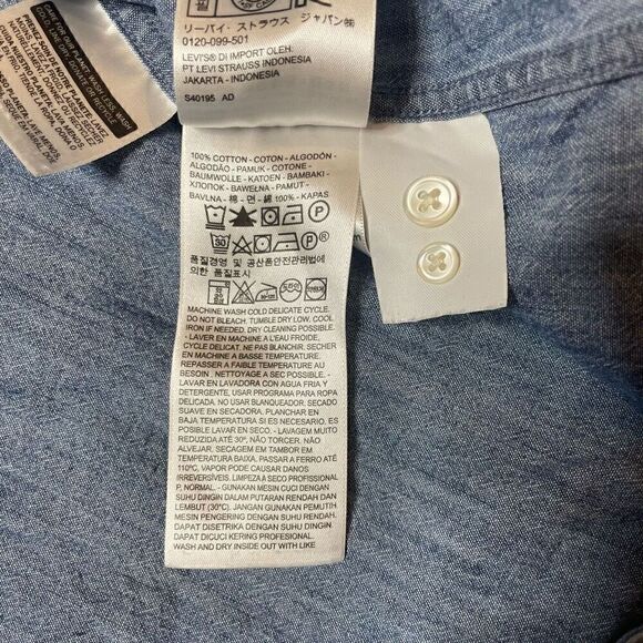 Levis Mens 2XL Blue Denim Casual Button Down Shirt Front Pocket 100% Cotton - Picture 6 of 10